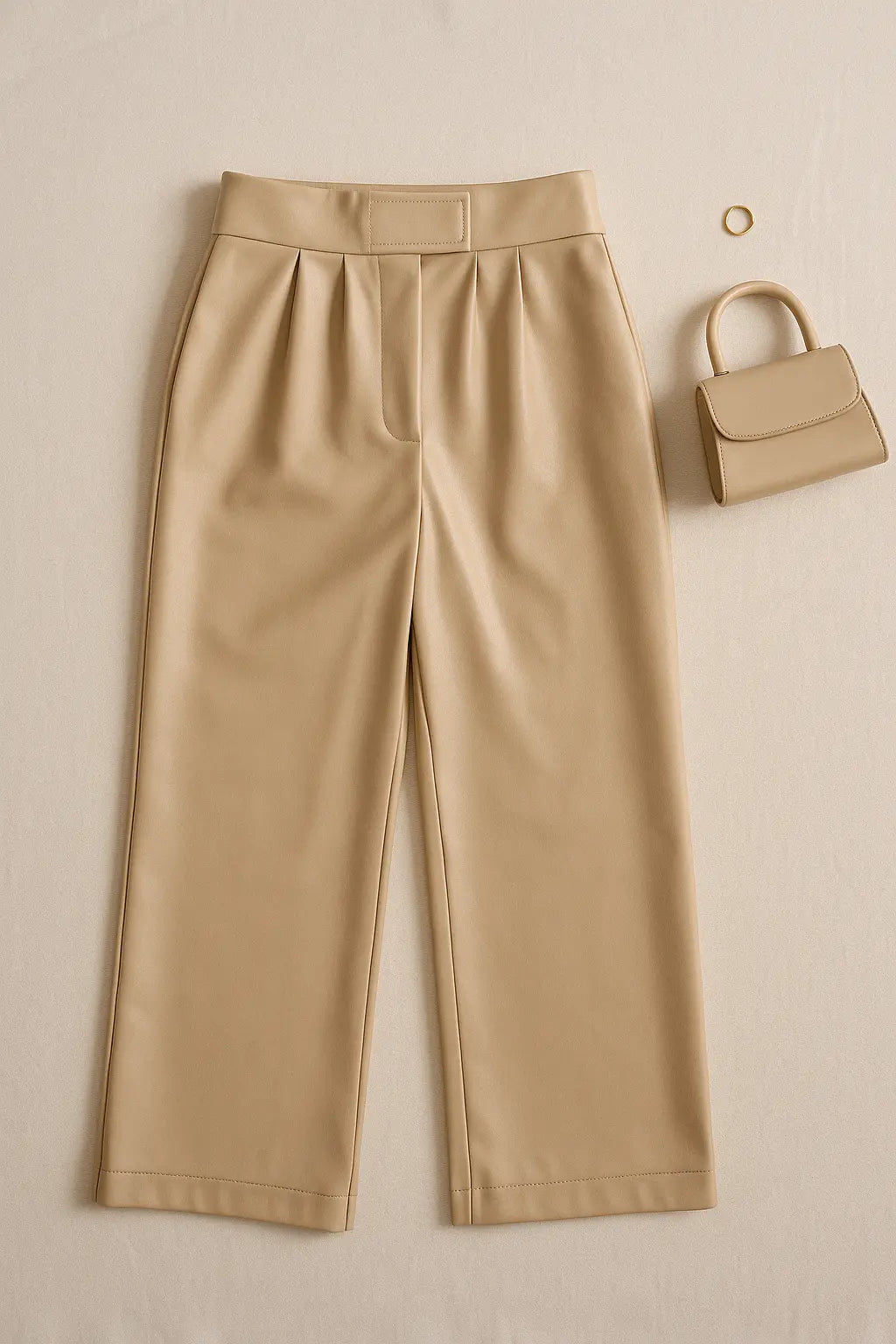 PANTALON PALAZZO SIMILICUIR BEIGE