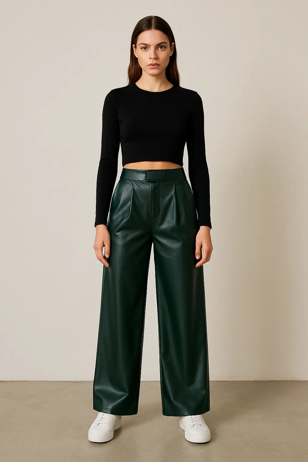 PANTALON PALAZZO SIMILICUIR VERT