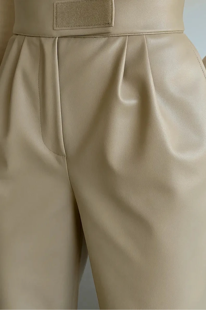 PANTALON PALAZZO SIMILICUIR BEIGE