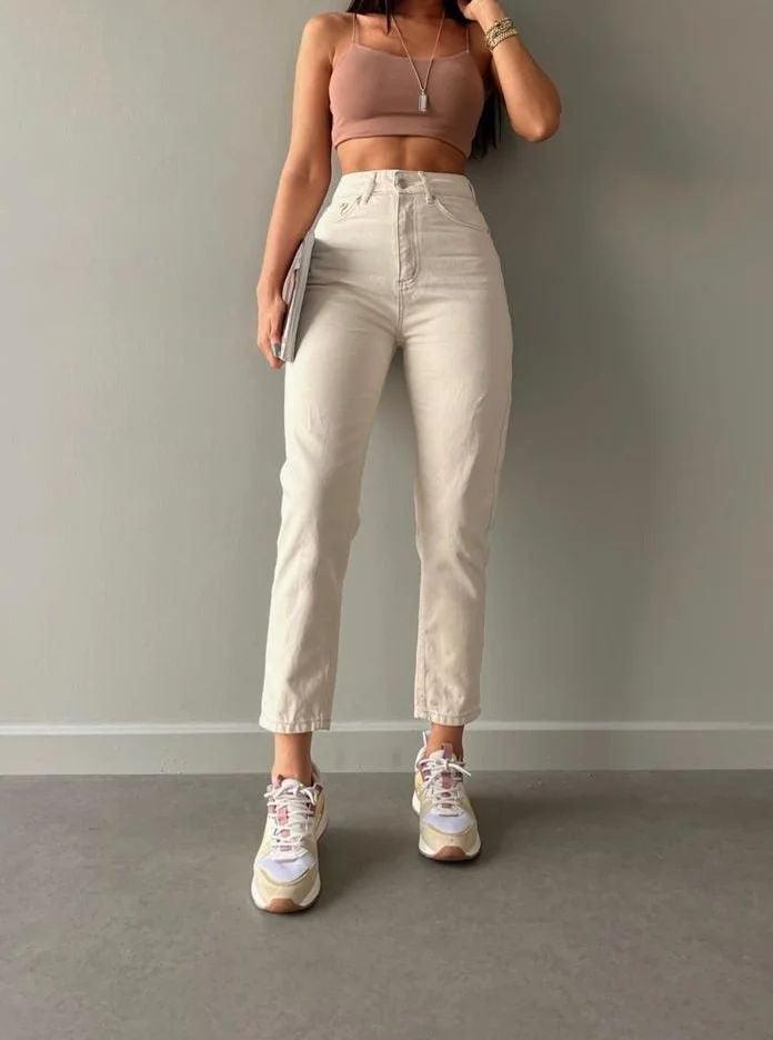 JEAN MOM BEIGE - GLINT
