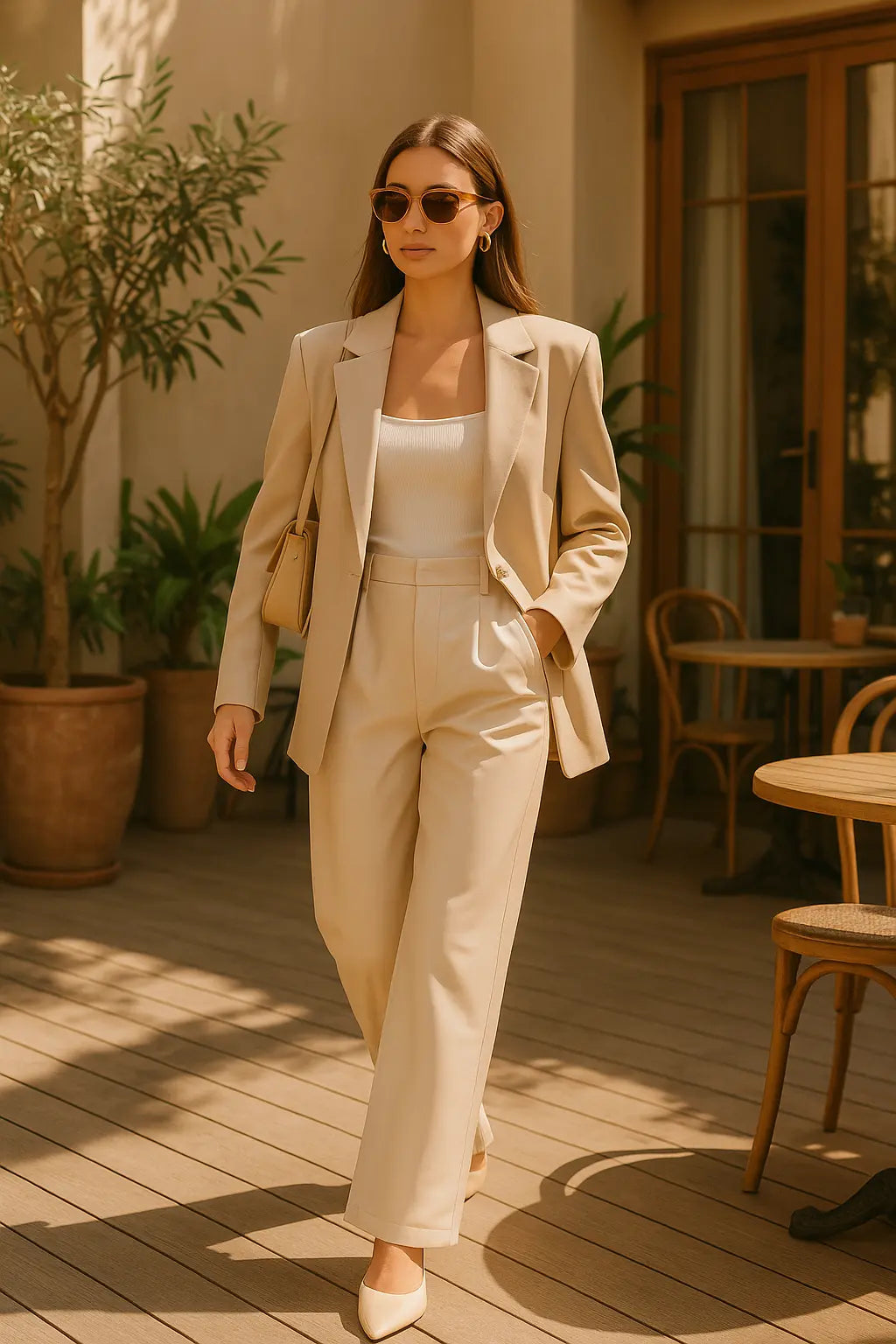 PANTALON EN SIMILICUIR BEIGE