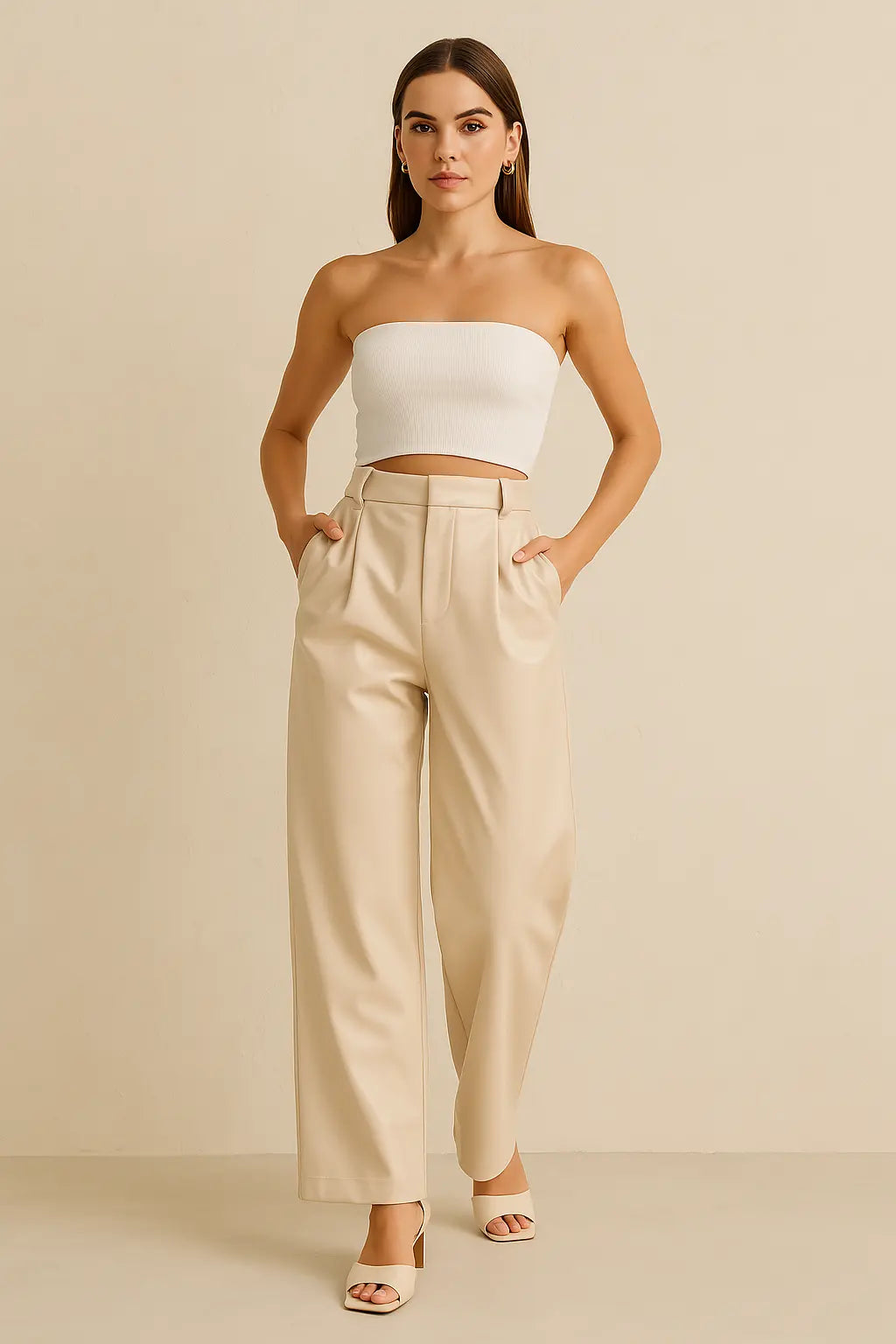 PANTALON EN SIMILICUIR BEIGE