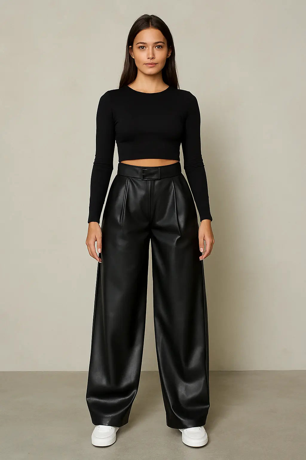 PANTALON WIDE-LEG SIMILICUIR NOIR