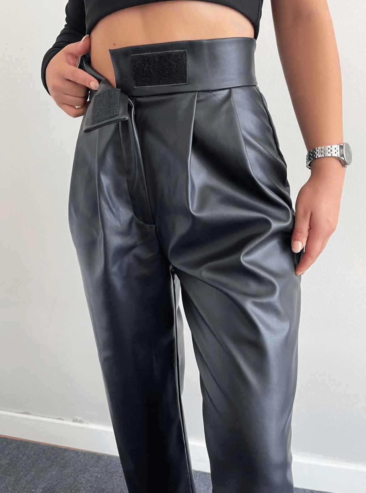 PANTALON PALAZZO SIMILICUIR NOIR - GLINT