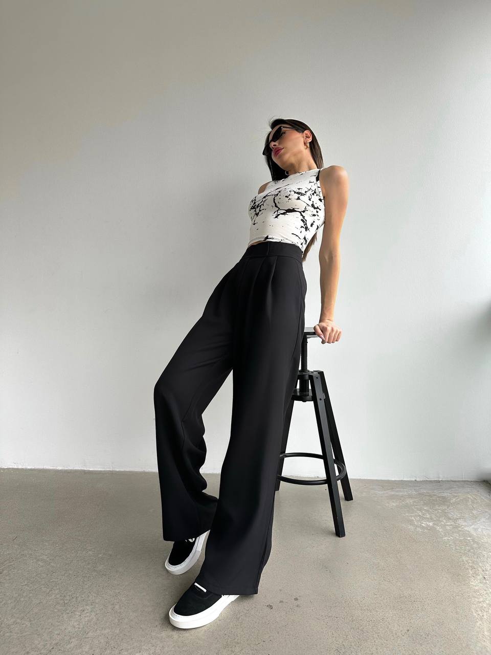 PANTALON PALAZZO A FERMETURE SCRATCH NOIR - GLINT