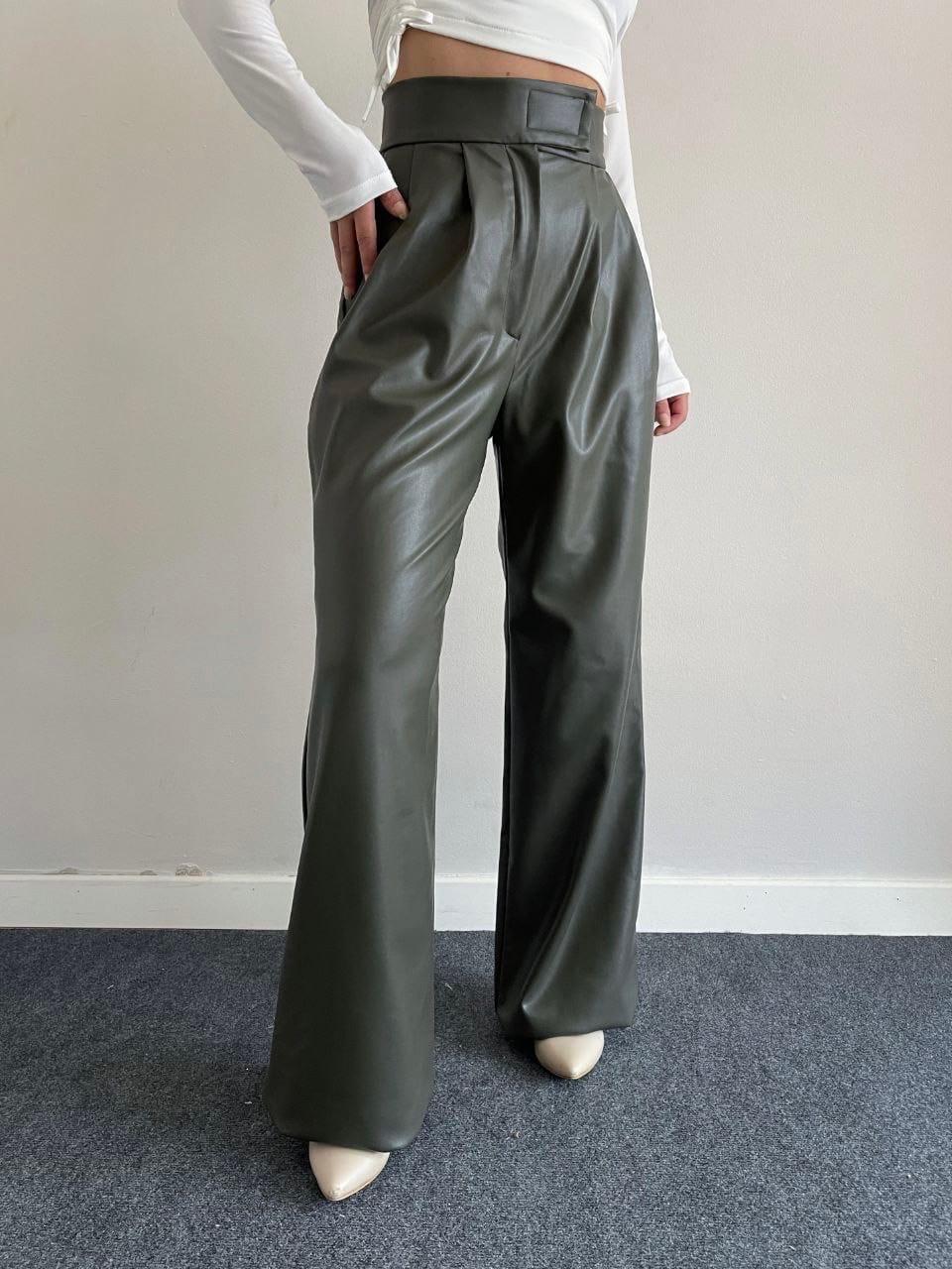 PANTALON PALAZZO SIMILICUIR VERT - GLINT