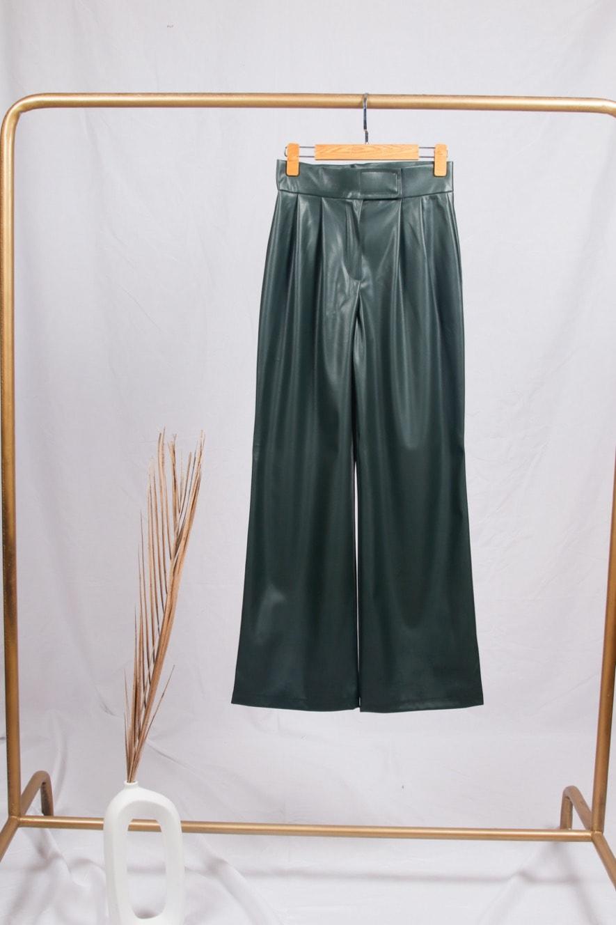 PANTALON PALAZZO SIMILICUIR VERT - GLINT