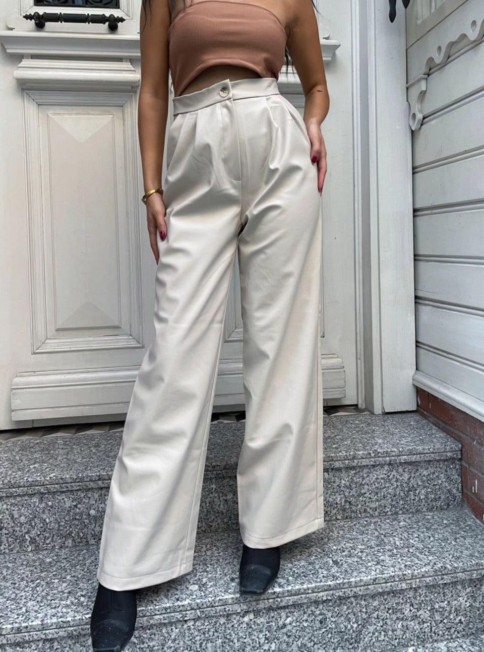 PANTALON EN SIMILICUIR BEIGE - GLINT